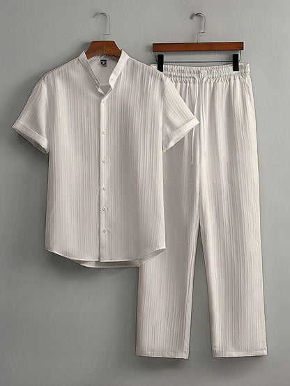 Zwart heren co-ord set met opstaande kraag – moderne Japanse stijl met luxe uitstraling 0