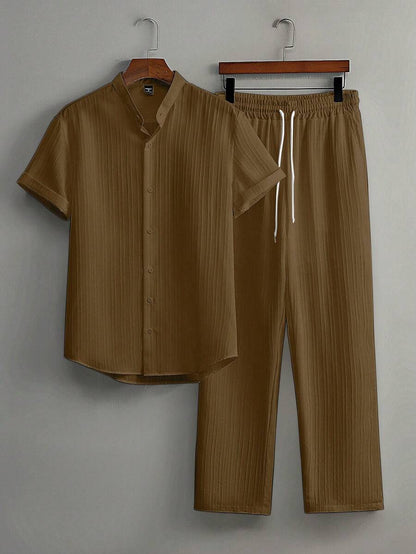 Zwart heren co-ord set met opstaande kraag – moderne Japanse stijl met luxe uitstraling 10