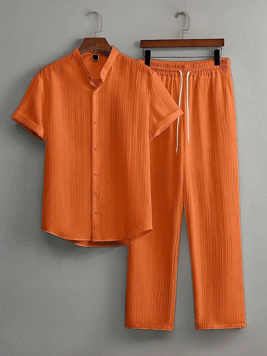 Zwart heren co-ord set met opstaande kraag – moderne Japanse stijl met luxe uitstraling 12
