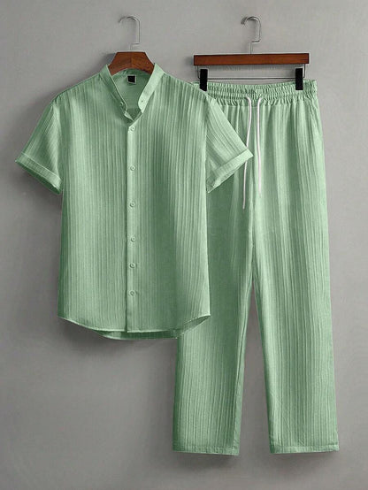 Zwart heren co-ord set met opstaande kraag – moderne Japanse stijl met luxe uitstraling 13