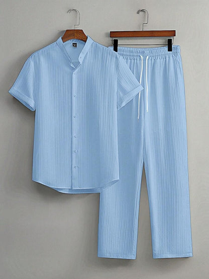 Zwart heren co-ord set met opstaande kraag – moderne Japanse stijl met luxe uitstraling 15