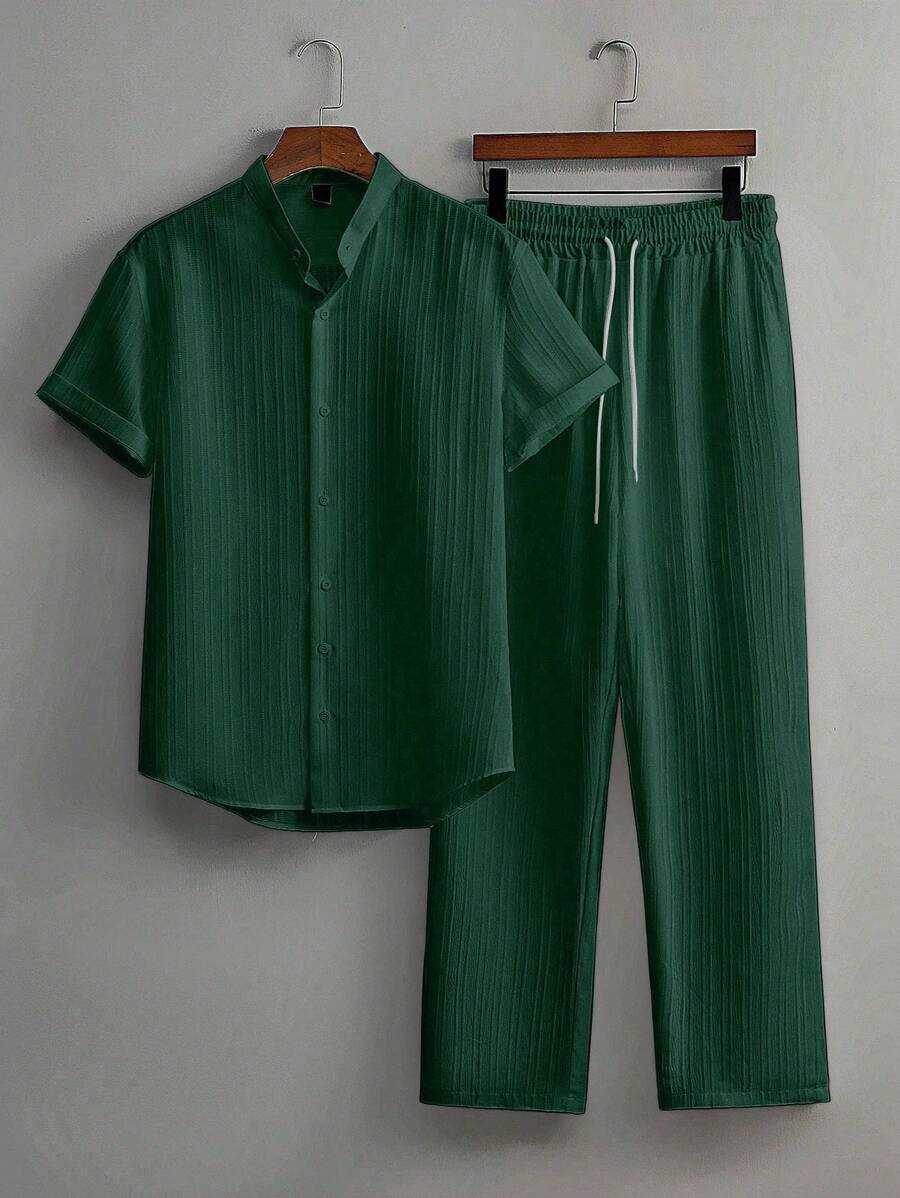Zwart heren co-ord set met opstaande kraag – moderne Japanse stijl met luxe uitstraling 16
