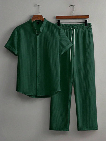 Zwart heren co-ord set met opstaande kraag – moderne Japanse stijl met luxe uitstraling 16