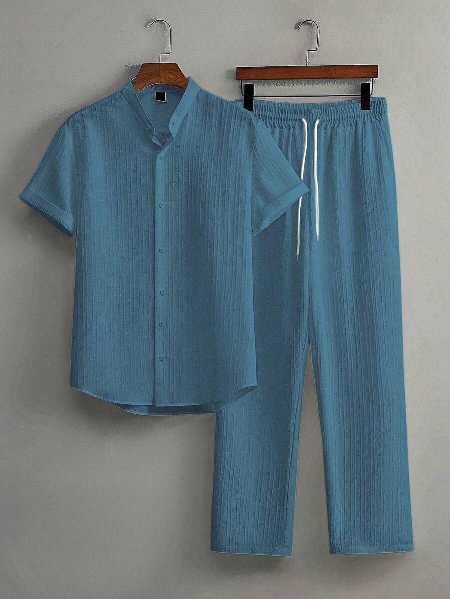 Zwart heren co-ord set met opstaande kraag – moderne Japanse stijl met luxe uitstraling 18