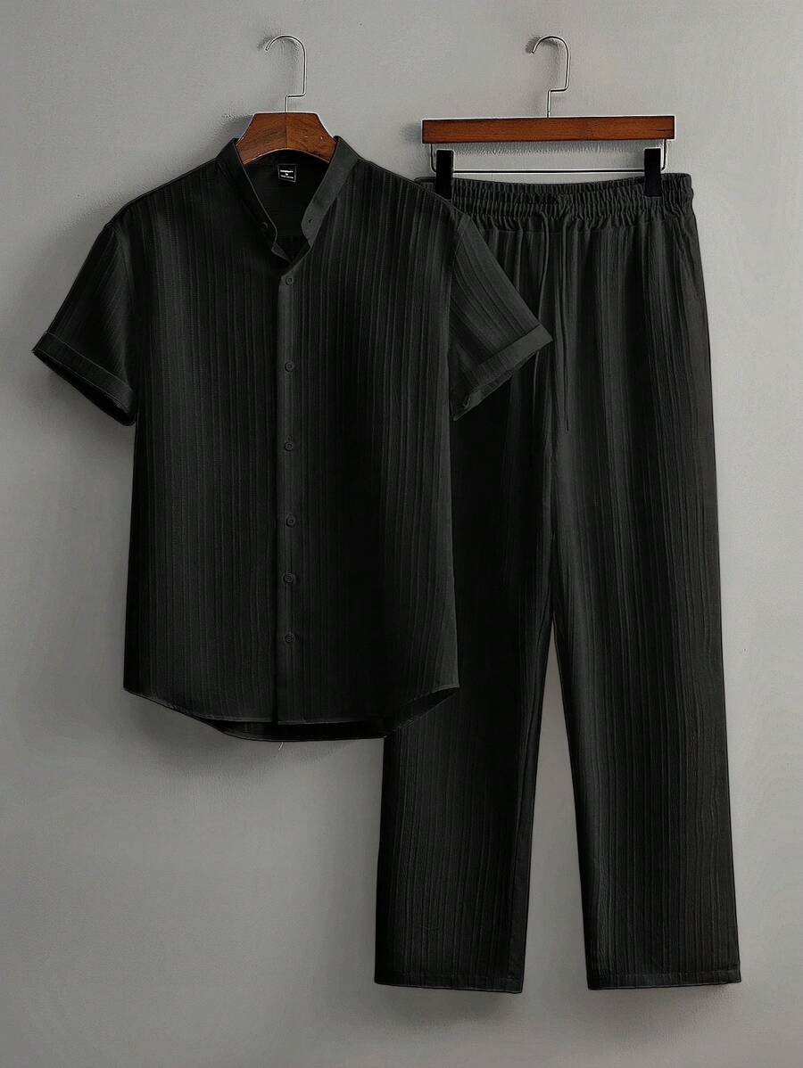 Zwart heren co-ord set met opstaande kraag – moderne Japanse stijl met luxe uitstraling 20