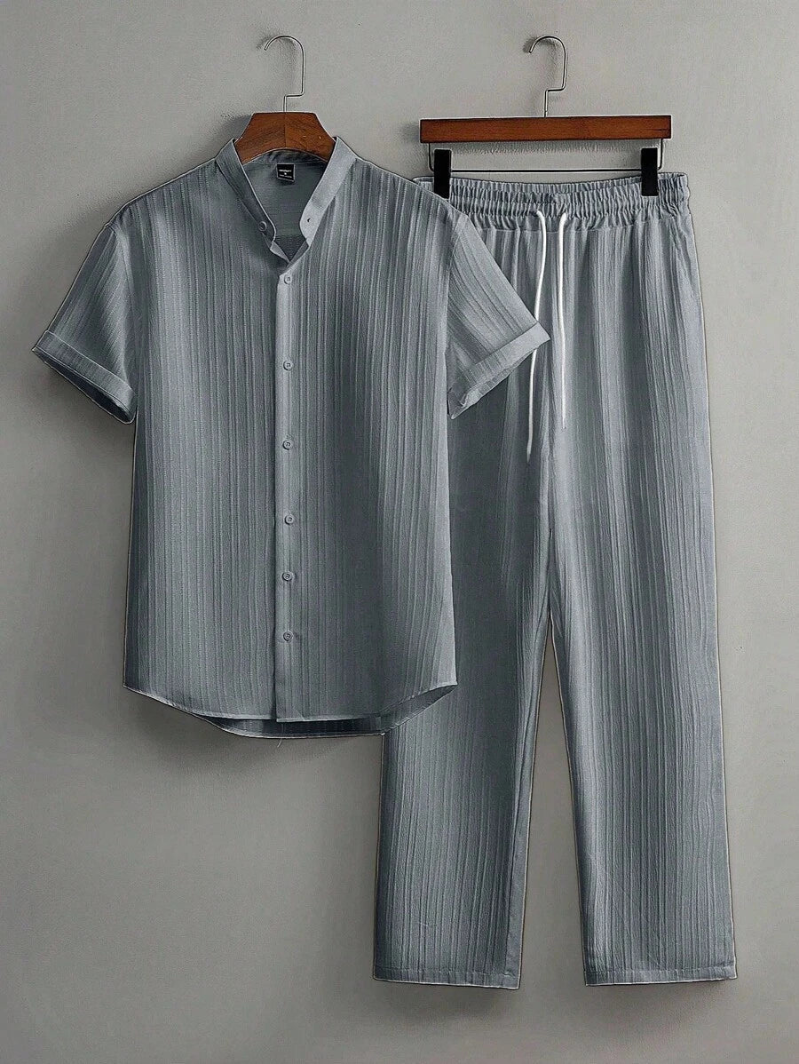 Zwart heren co-ord set met opstaande kraag – moderne Japanse stijl met luxe uitstraling 9