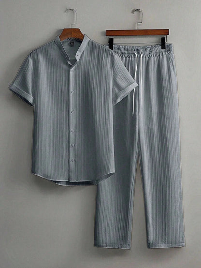Zwart heren co-ord set met opstaande kraag – moderne Japanse stijl met luxe uitstraling 9