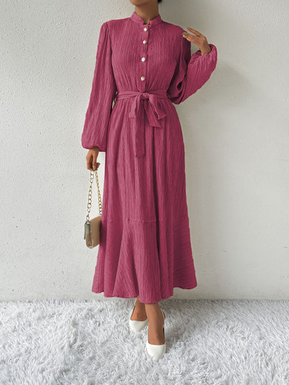 MAUREEN | Jurk met Lange Mouwen en Tailleaccent