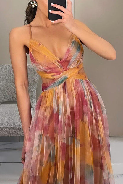 Rosalyn | Maxi Zomerjurk met Bloemenprint en Diepe Halslijn