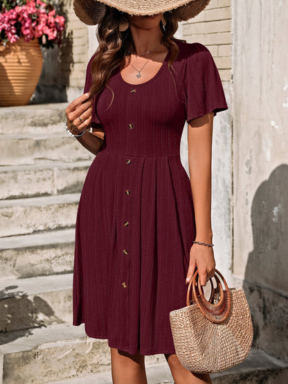 LYANA | Casual Katoenen Zomerjurk met Knoopdetail