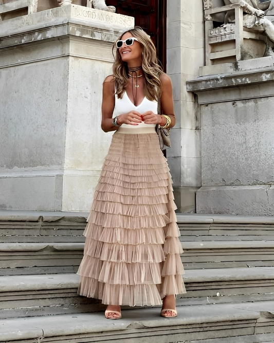 SOLÈNE | Elegante plissé maxi rok met zomerse flair