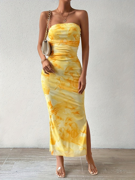 SERENNA | Strapless bodycon avondjurk met hoge split