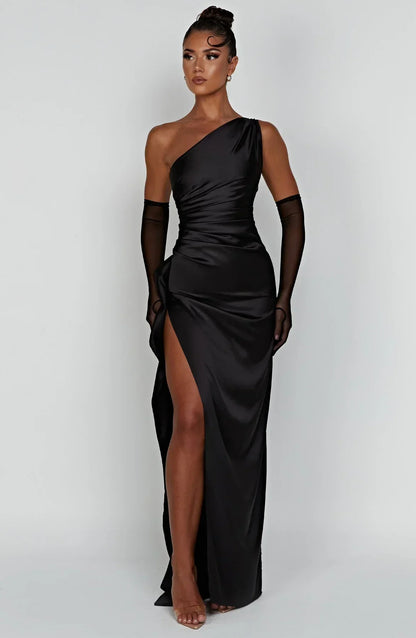 IRINA | Satijnen One-Shoulder Splitjurk voor Speciale Gelegenheden