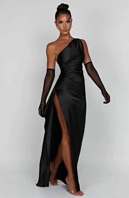 IRINA | Satijnen One-Shoulder Splitjurk voor Speciale Gelegenheden