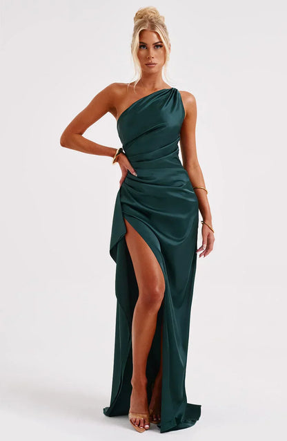 Luxe Satijnen One-Shoulder Splitjurk