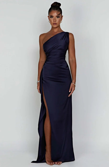 IRINA | Satijnen One-Shoulder Splitjurk voor Speciale Gelegenheden