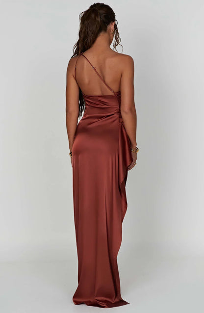 IRINA | Satijnen One-Shoulder Splitjurk voor Speciale Gelegenheden