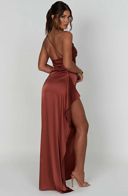 IRINA | Satijnen One-Shoulder Splitjurk voor Speciale Gelegenheden