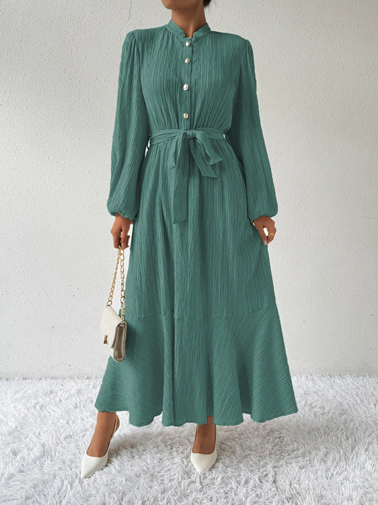 MAUREEN | Jurk met Lange Mouwen en Tailleaccent
