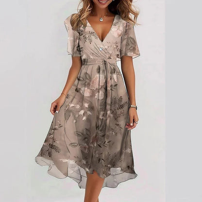 Mirellia | Midi Overslagjurk met Print en Vlindermouwen