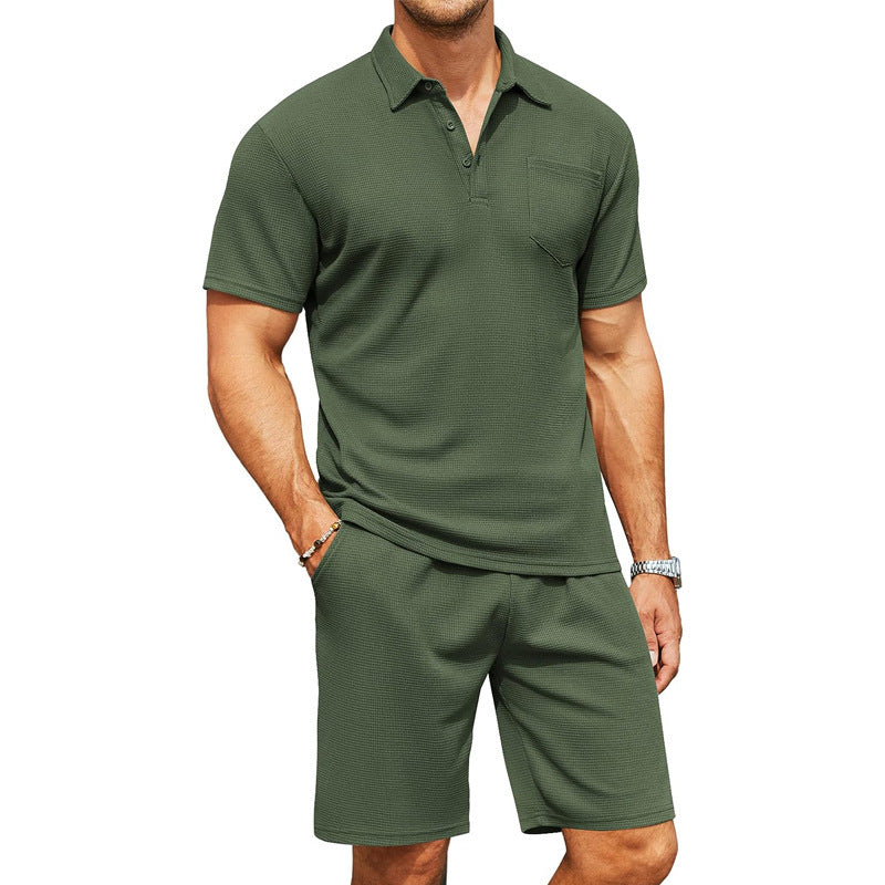 Beige heren polo & shorts set – minimalistische zomerset met relaxte uitstraling