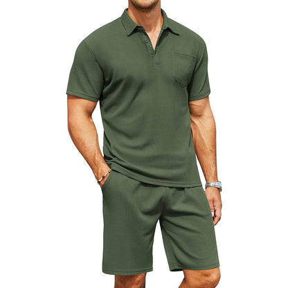 Beige heren polo & shorts set – minimalistische zomerset met relaxte uitstraling