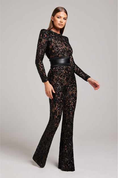 Bella | Lange Mouw Jumpsuit | Glamoureuze Avonden | Luxe Pailletten en Kant