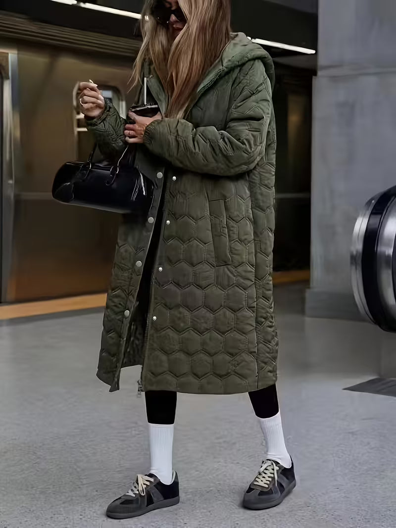 Léonie Dames Trenchcoat | Gewatteerde, Zwart Lange Trenchcoat Dames