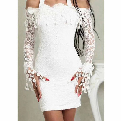 Maevina | Witte Kanten Off-Shoulder Midi Jurk