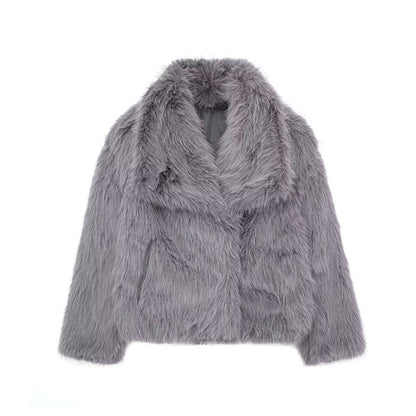 Luxe pluche dames winterjas met turn-down kraag | Trendy kort model