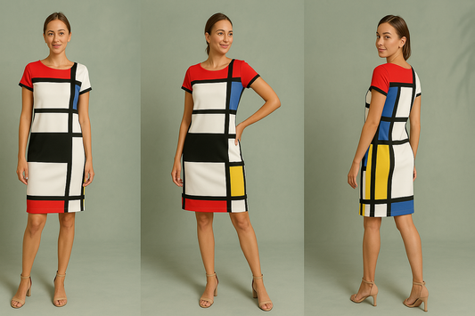 Lina – Retro Mini Jurk met Mondriaanprint