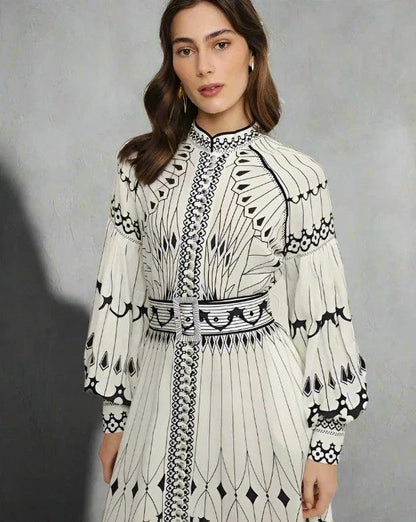 ANARTIA | Vlinderprint jurk met taille riem