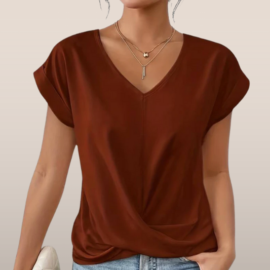 Evina | Losvallend Dames T-shirt met V-hals en Gekruist Detail