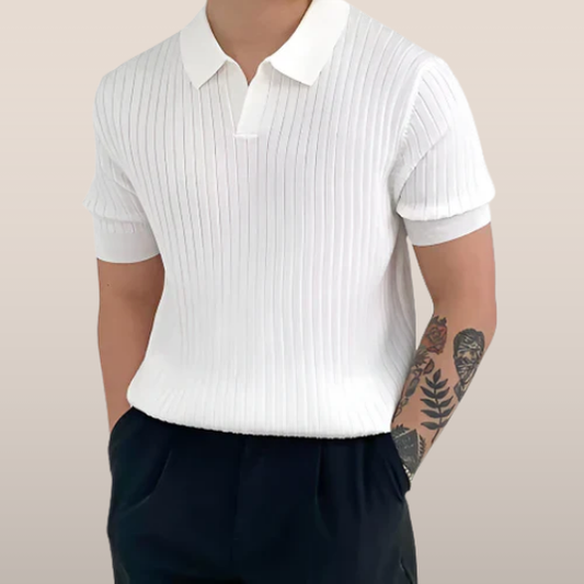 MAREO | Geribd poloshirt met korte mouwen voor heren