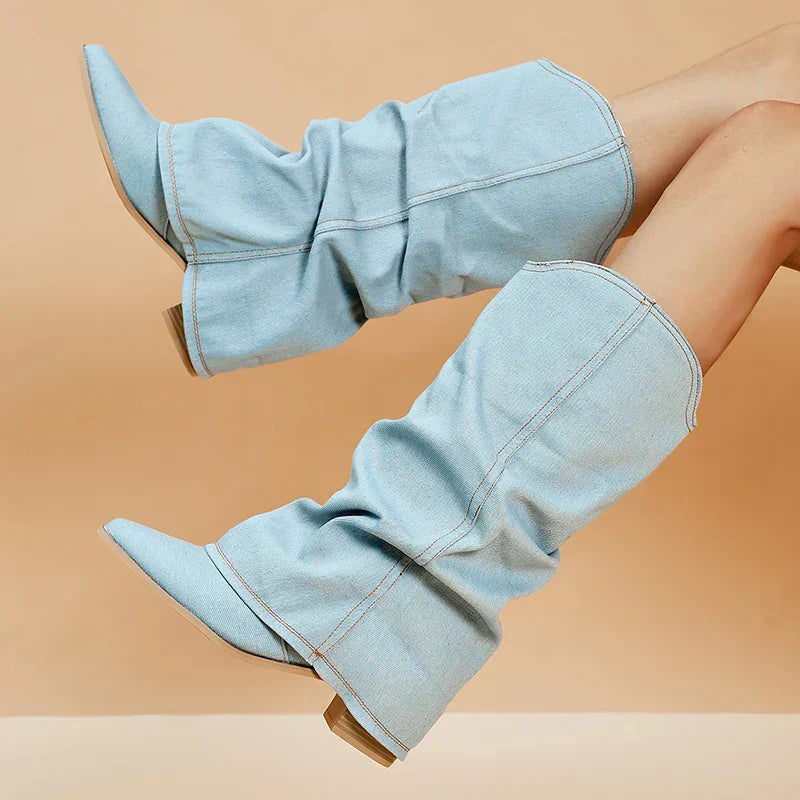 SORELLE | Denim Laarzen met Statement Flair