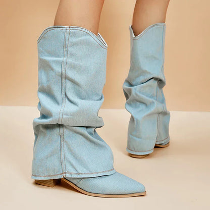 SORELLE | Denim Laarzen met Statement Flair