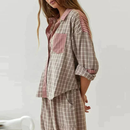 MARILU | Geruite Pyjama Set met Lange Mouwen