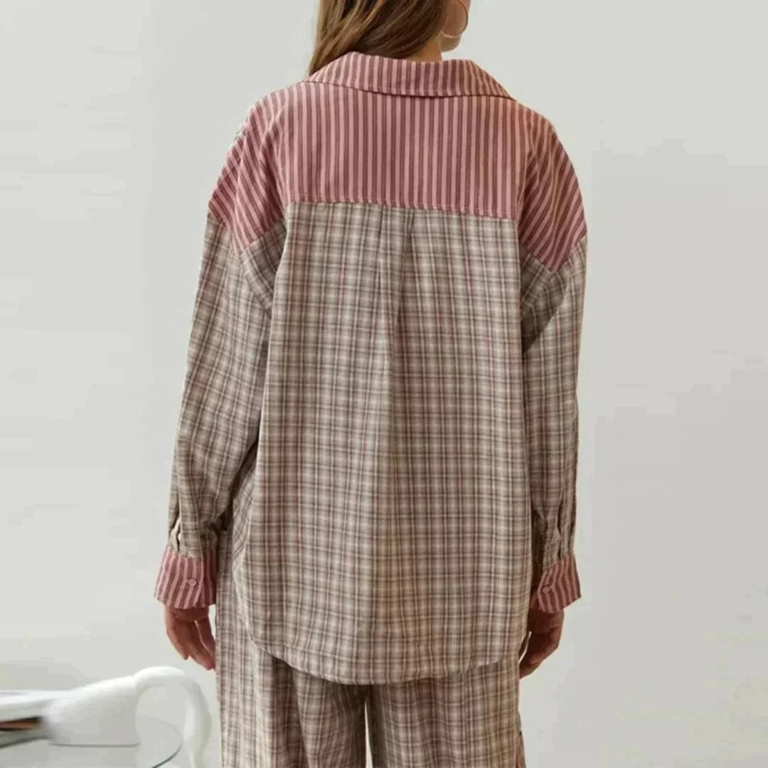 MARILU | Geruite Pyjama Set met Lange Mouwen