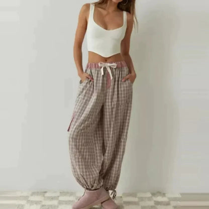 MARILU | Geruite Pyjama Set met Lange Mouwen