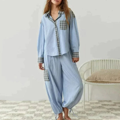 MARILU | Geruite Pyjama Set met Lange Mouwen