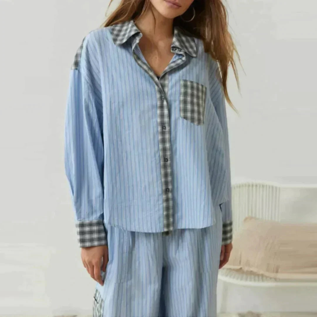 MARILU | Geruite Pyjama Set met Lange Mouwen