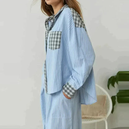 MARILU | Geruite Pyjama Set met Lange Mouwen