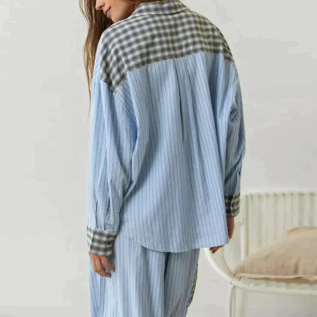 MARILU | Geruite Pyjama Set met Lange Mouwen