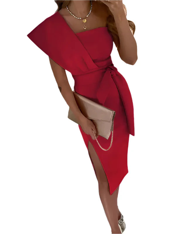 AMARA | Elegante Wikkeljurk met Eén Schouder – Perfect voor Bruiloftsgasten