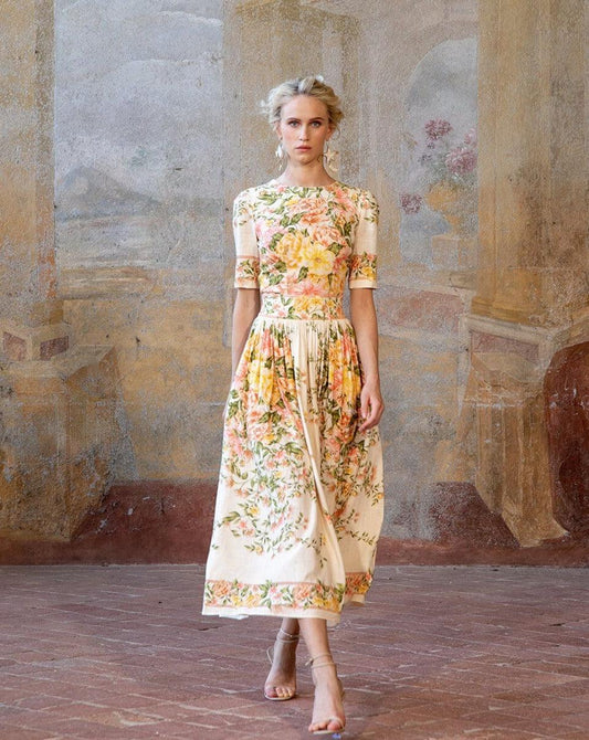 FLORELLA | Bloemen midi-jurk met elegante flair