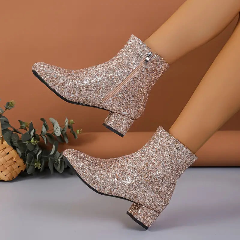 LUNETTA | Glitter Enkellaarsjes met Blokhak