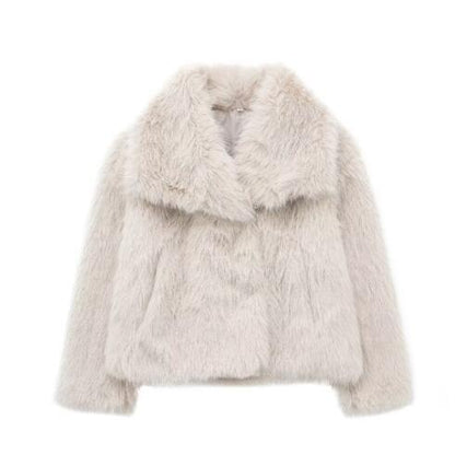 Luxe pluche dames winterjas met turn-down kraag | Trendy kort model