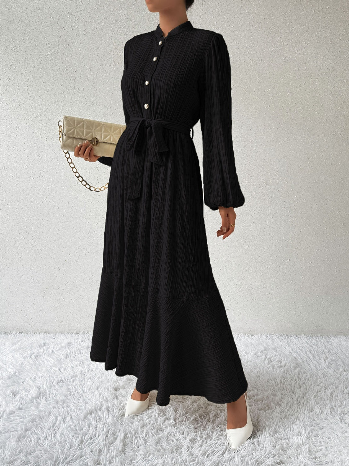 MAUREEN | Jurk met Lange Mouwen en Tailleaccent