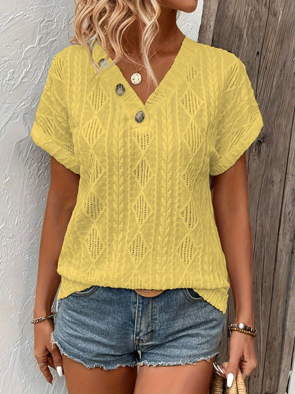 ALMA | Gebreide V-Hals Top met Knoopdetail