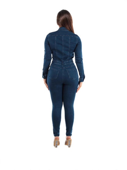 MADELEINE | Donkergrijze Denim Jumpsuit met Ceintuur